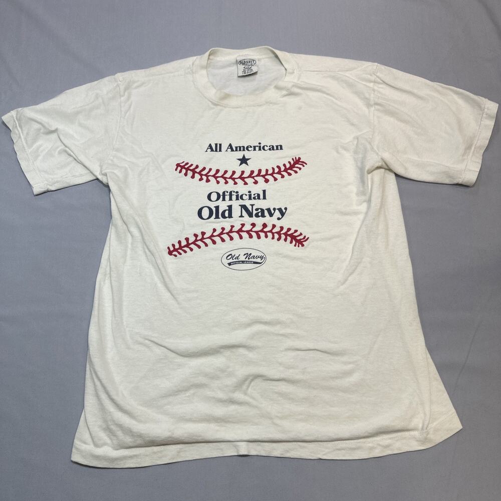 Vintage Old Navy Shirt Mens L/XL White All American Baseball USA 90s Retro Y2K 2